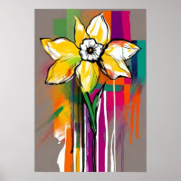 Daffodil Abstract Art Floral Colourful Bright