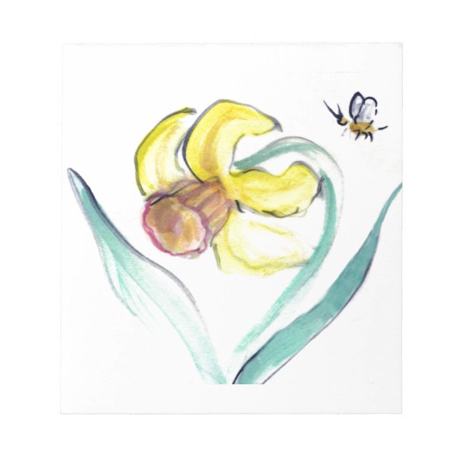 Daffodil and Buzzin Bee, Sumi-e Notepad (Front)