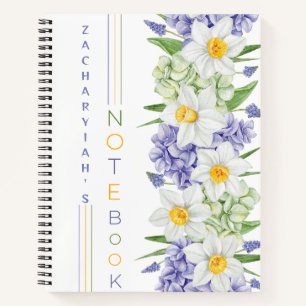 Daffodil and Hydrangea Personalised Floral Notebook