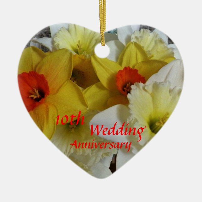 Daffodil Anniversary Keepsake Ceramic Tree Decoration (Front)