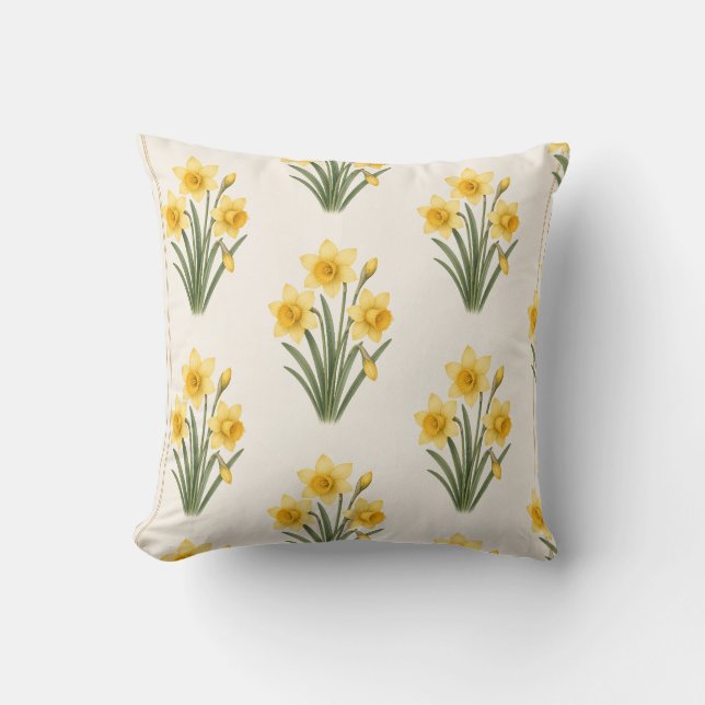 Daffodil Botanical, March Birth Flower Cushion (Front)