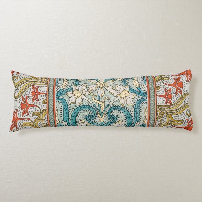 Daffodil chintz art nouveau flower wallpaper body cushion (Front)