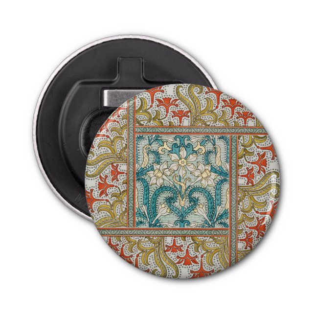 Daffodil chintz art nouveau flower wallpaper bottle opener (Front)