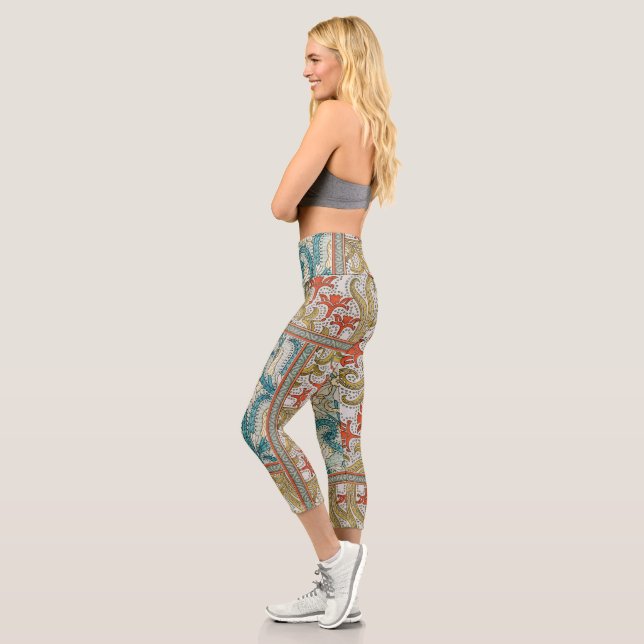 Daffodil chintz art nouveau flower wallpaper capri leggings (Left)