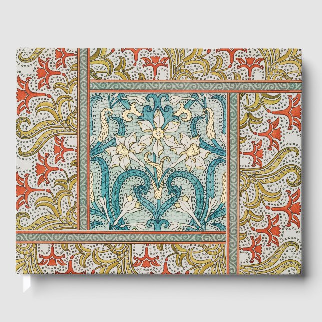 Daffodil chintz art nouveau flower wallpaper guest book (Front)