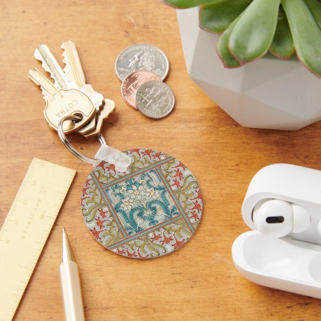 Daffodil chintz art nouveau flower wallpaper key ring (Desk)