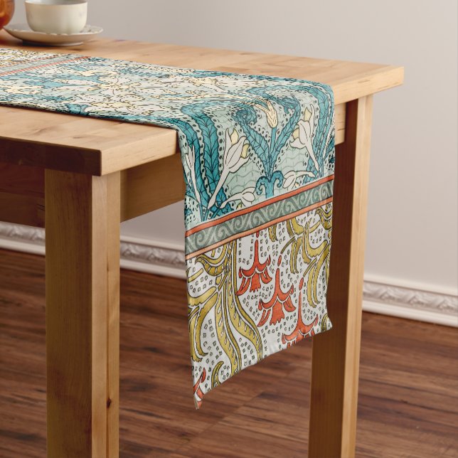 Daffodil chintz art nouveau flower wallpaper short table runner (In Situ)