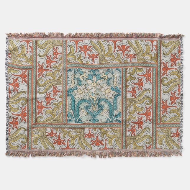 Daffodil chintz art nouveau flower wallpaper throw blanket (Front)