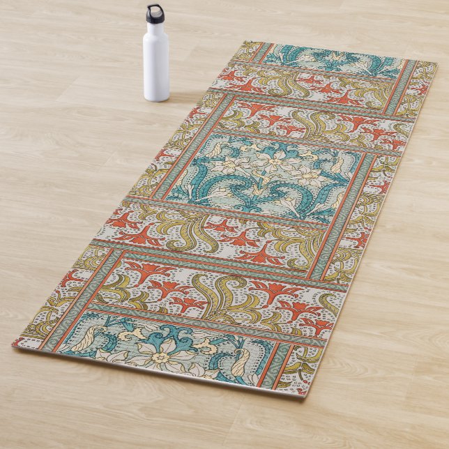 Daffodil chintz art nouveau flower wallpaper yoga mat (In Situ)