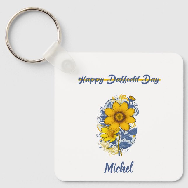 Daffodil Day - Daffodil Cancer Awareness Flower Key Ring (Front)