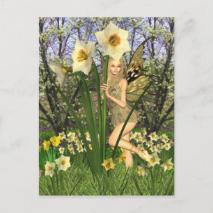 Daffodil Fairy with Spring Background Postcard