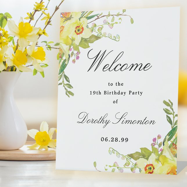 Daffodil Floral 19th Birthday Party Welcome Pedestal Sign (Creator Uploaded)