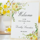 Daffodil Floral 50th Birthday Party Welcome Pedestal Sign<br><div class="desc">Welcome guests to your 50th birthday party with this elegant yellow daffodil welcome sign. A lush arrangement of blue flowers is placed at the top. Welcome is written in a large trending font. The remainder of the text is a classic combination of an upright and italic font. Very easy to...</div>