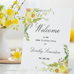 Daffodil Floral 80th Birthday Party Welcome Pedestal Sign<br><div class="desc">Welcome guests to your 80th birthday party with this elegant yellow daffodil welcome sign. A lush arrangement of blue flowers is placed at the top. Welcome is written in a large trending font. The remainder of the text is a classic combination of an upright and italic font. Very easy to...</div>