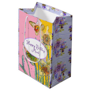 Daffodil floral flower Watercolor Womans Name Medium Gift Bag