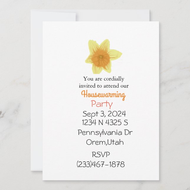 Daffodil Floral Housewarming Party Invitation (Front)