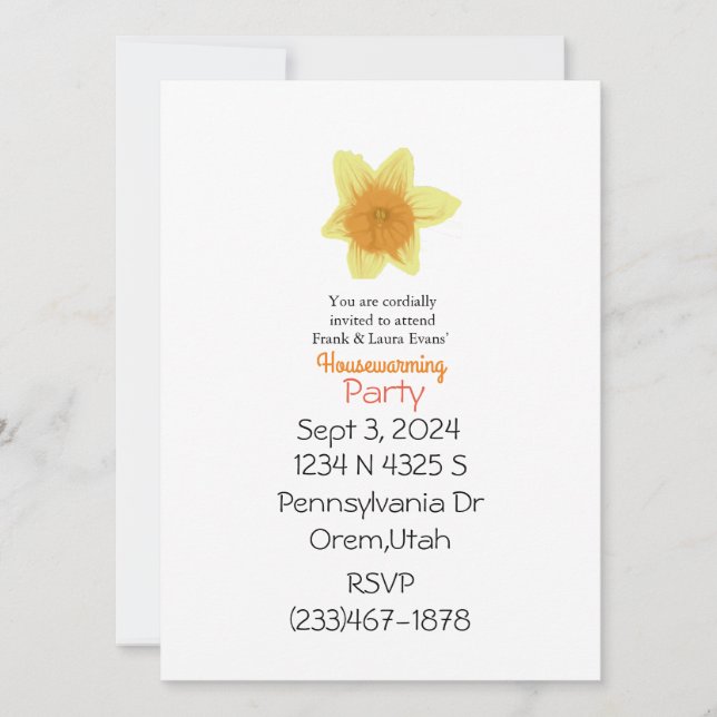 Daffodil Floral Housewarming Party Invitation (Front)