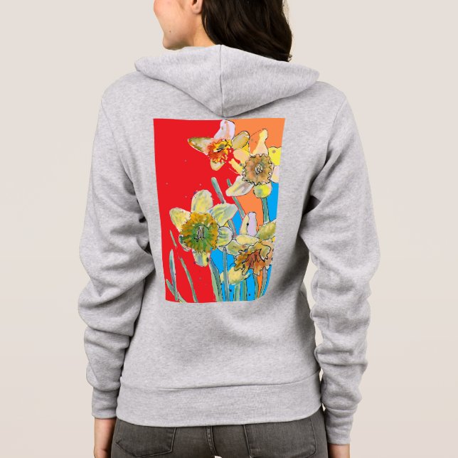 Daffodil floral Watercolor Art Flower Pattern Hood Hoodie (Back)