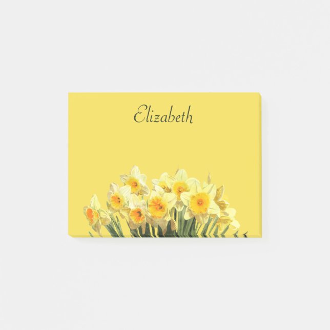 Daffodil Floral Yellow Script Monogram Name 4x3 Post-it Notes (Front)