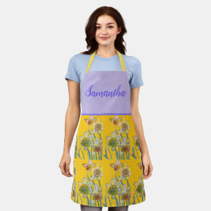 Daffodil Floral Yellow Viola Spring Flower Pattern Apron