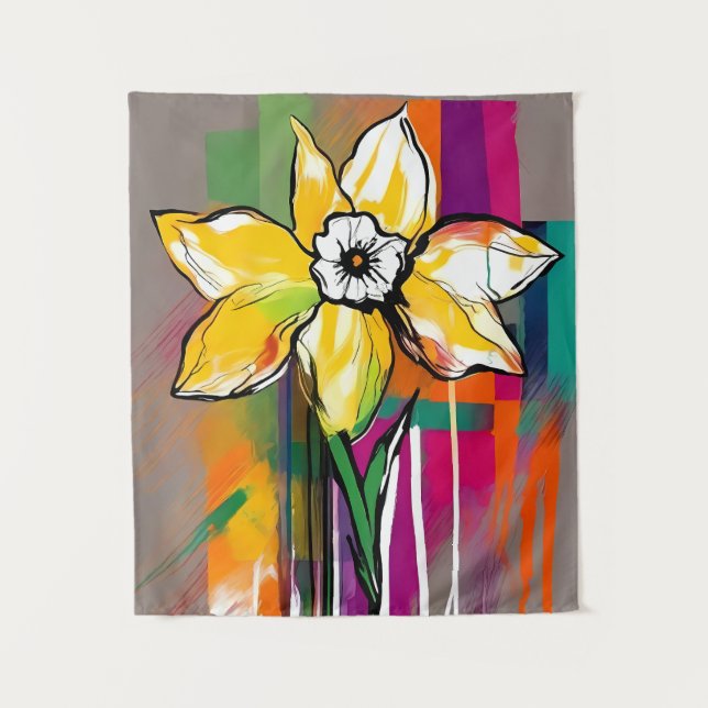 Daffodil Flower Abstract Art Floral Colourful Tapestry (Front)