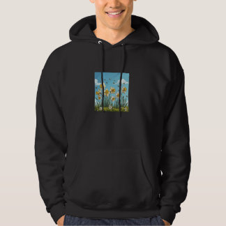 Daffodil Flower Blooming With Bees Around Graphic Hoodie