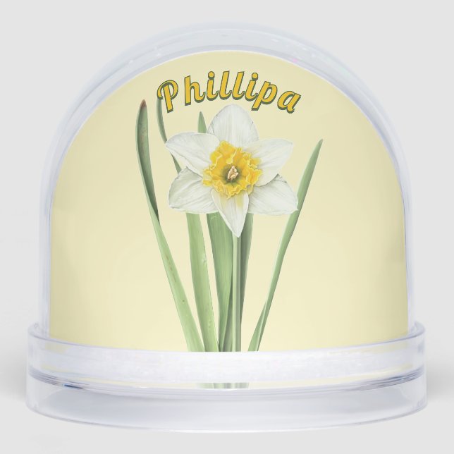 Daffodil Flower Botanical Art Personalised Snowglobe (Front)