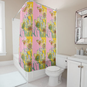 Daffodil Flower Floral Watercolor Pink Yellow Shower Curtain