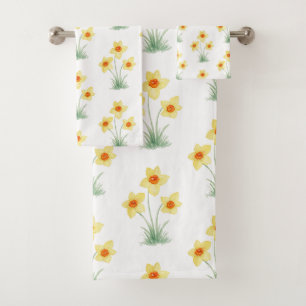 Daffodil Flower Painting Spring Pattern Bath Towel Set