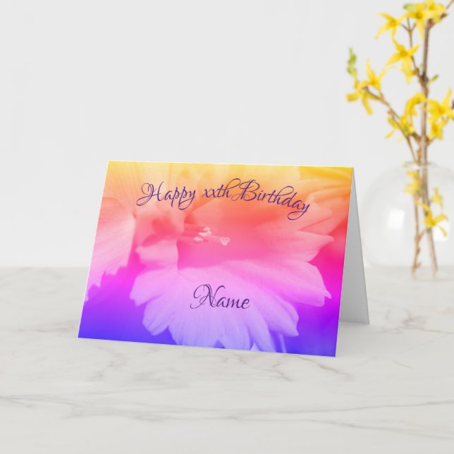 Daffodil Flower Rainbow Personalised Birthday  Card (Yellow Flower)