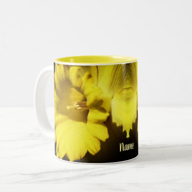 Daffodil Flower Up Close Personalised Two-Tone Coffee Mug (Front Left)