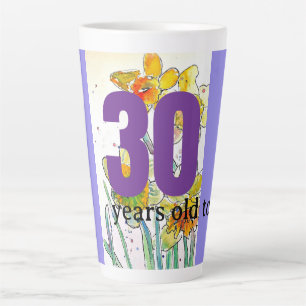 Daffodil Flower Watercolor Birthday Thirty Years Latte Mug