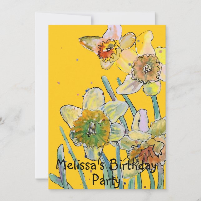 Daffodil Flowers Birthday Childs Girls Invitation (Front)