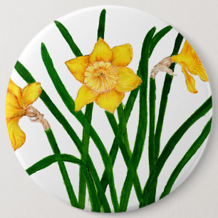 Daffodil Flowers Watercolour Painting Artwork 6 Cm Round Badge