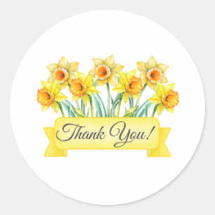 Daffodil Flowers with Banner Floral Thank You Classic Round Sticker