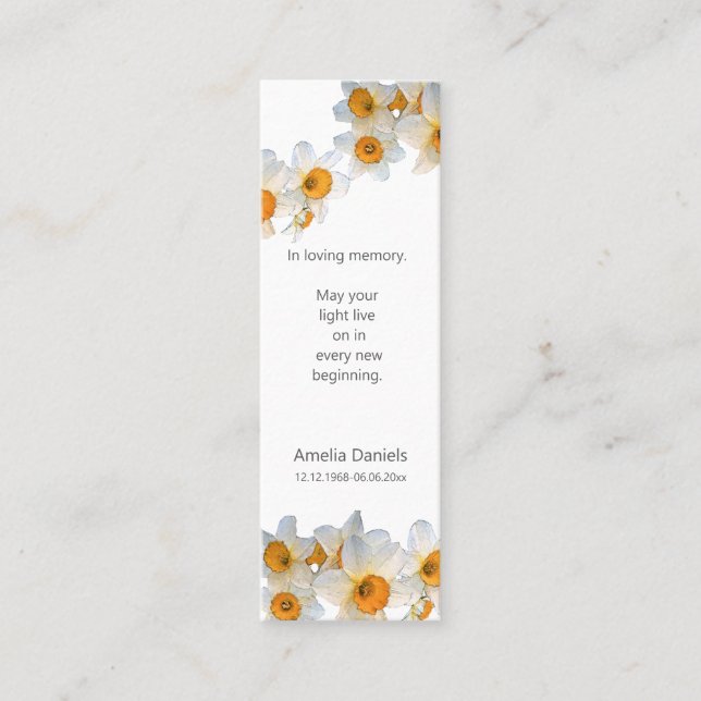  Daffodil Funeral Mini Bookmark Keepsake Card (Front)