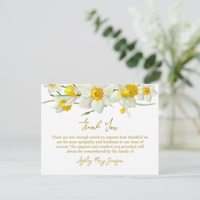 Daffodil Funeral Thank You Card Bereavement (Standing Front)