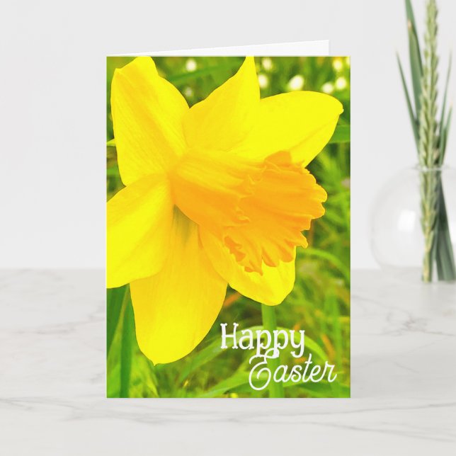 Daffodil "Happy Easter!" - Folded Greeting Card (Front)
