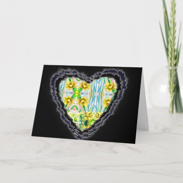 Daffodil Heart Pattern Valentine Love Romance Card (Front)