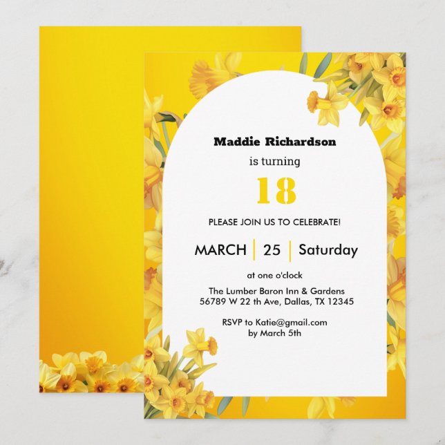  Daffodil March Birth Flower Birthday customisable Invitation (Front/Back)
