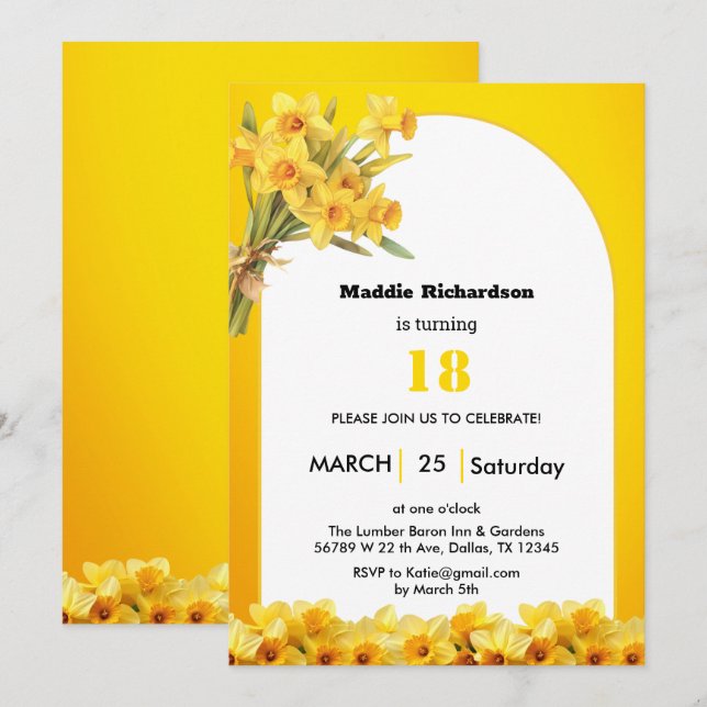 Daffodil March Birth Flower Birthday invitation (Front/Back)