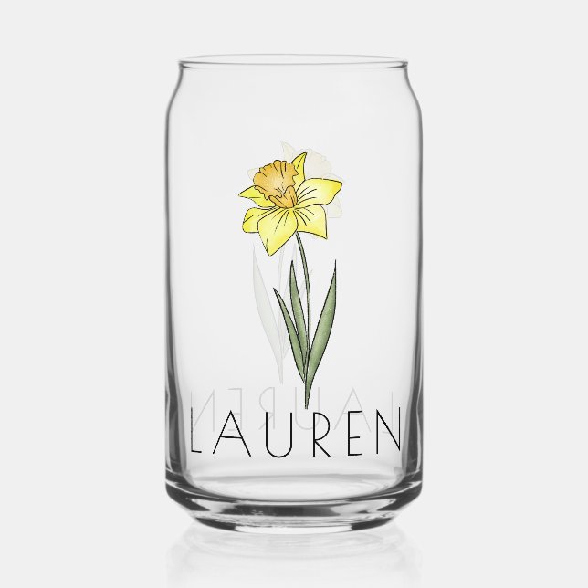 DAFFODIL March Birth Flower Custom Name Can Glass (Front)