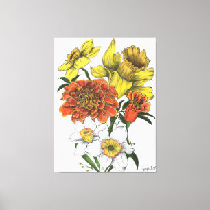 Daffodil, Marigold and Narcissus color canvas Print