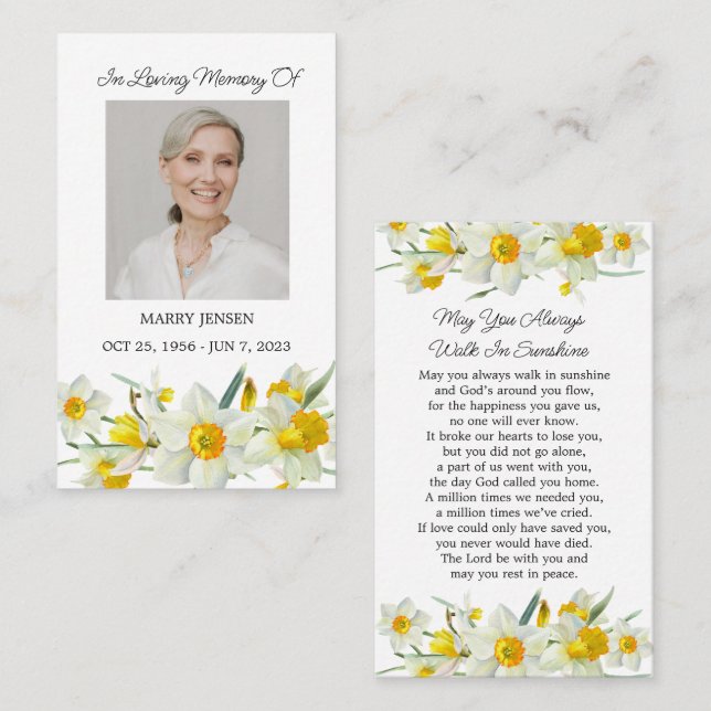 Daffodil Memorial Photo Funeral Prayer Card (Front/Back)