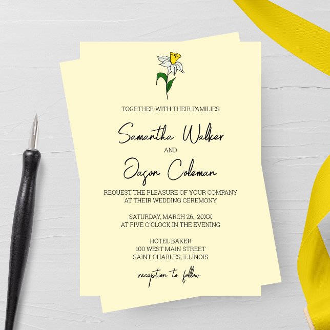 Daffodil Minimalist Wedding Invitation (Creator Uploaded)