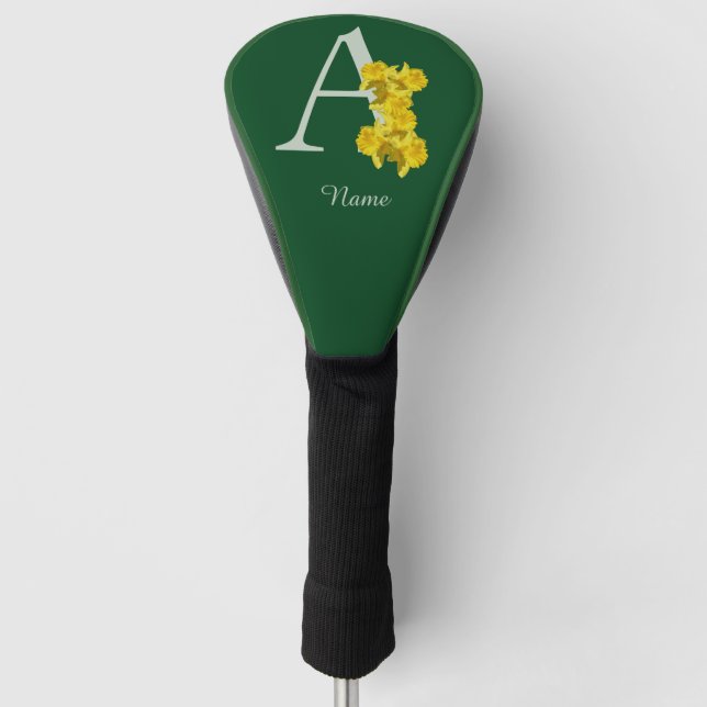 Daffodil Monogram Initial A Personalised Golf Head Cover (Front)