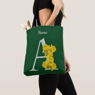 Daffodil Monogram Initial A Personalised Tote Bag