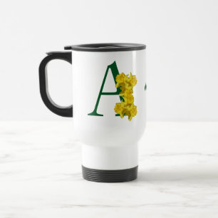 Daffodil Monogram Initial A Personalised Travel Mug