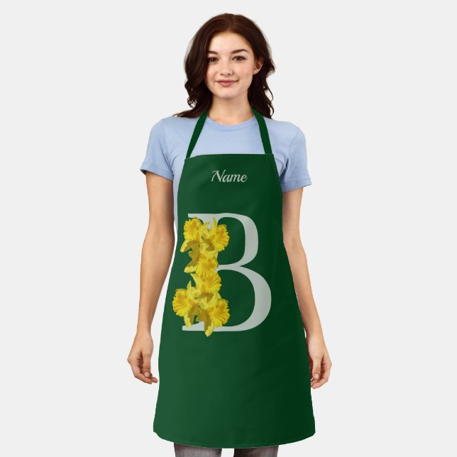 Daffodil Monogram Initial B Personalised Apron (Worn)