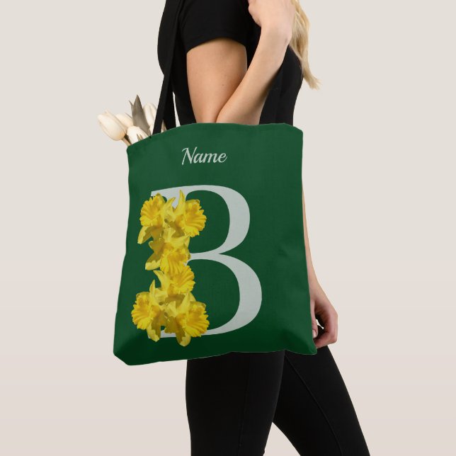 Daffodil Monogram Initial B Personalised Tote Bag (Close Up)